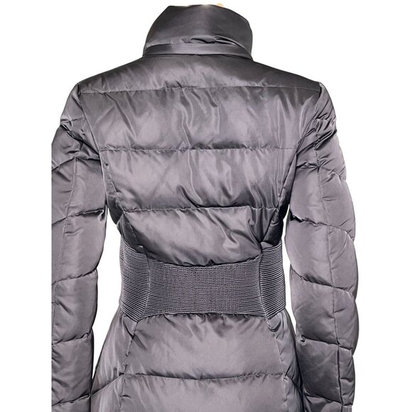 T Tahari Down Puffer Coat Taupe Brown XS, Long Quilted Winter Jacket High Neck - Picture 8 of 13